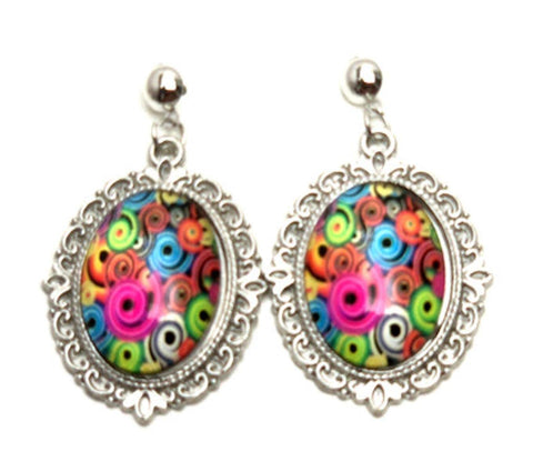 Trendy Fashion Cameo Lacework Swirl Cabochon Earrings for Women / AZEACS409-ASM