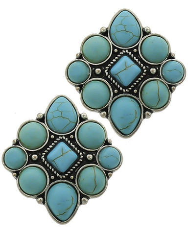 Fashion Imitation Turquoise Stone Post Button Earrings for Women / AZERVT344-ATU