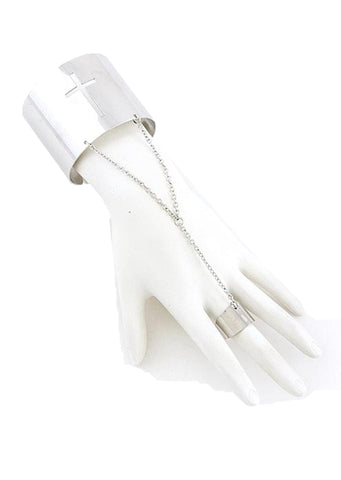 Arras Creations Fashion Trendy Hand Chain/Slave Bracelet/Bracelet & Ring Set for Women / AZFJSB070-SIL