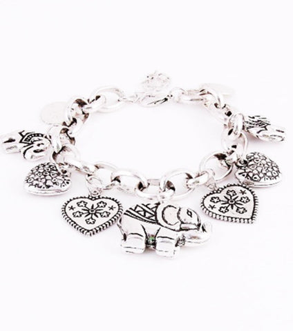 Charm Bracelet with Elephant and Hearts / AZBRCH001-ASL
