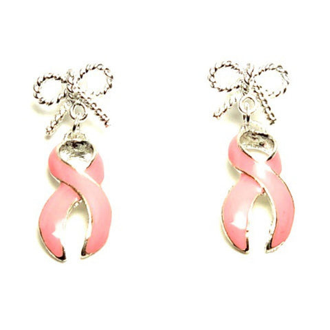 Arras Creations Breast Cancer Awareness Ribbon Dangle Post Earrings for Women / AZEABC007-SPI