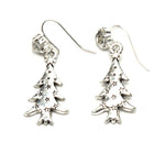 Christmas : Antique Silver Christmas Tree Dangle Fish Hook Dangle Earrings For Women / AZAEXA004-ASL