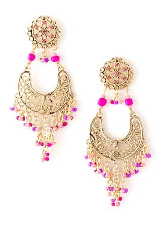 Fashion Trendy Seed Bead Dangle Crescent Earrings For Women / AZERFH193-GPI