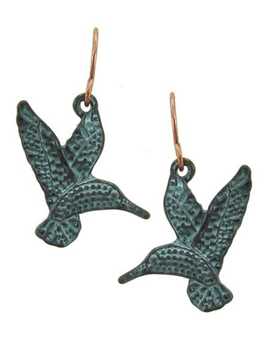 Patina Bird Dangle Metal Fish Hook Earring / AZERSEA265-PAT