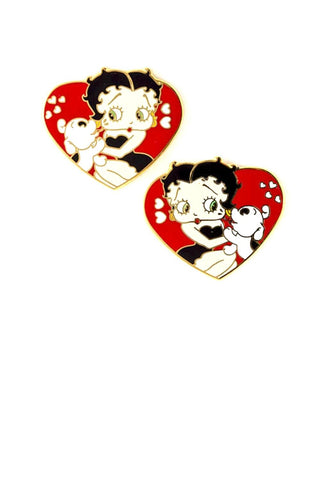 Valentine Fashion Trendy Classic Character Betty Boop Clip On Heart Earrings For Women / AZERFHB43-GML-HRT
