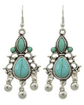 Trendy Fashion Chandelier Dangle Antique Silver Turquoise Stone Earring / AZERVT827-ATU