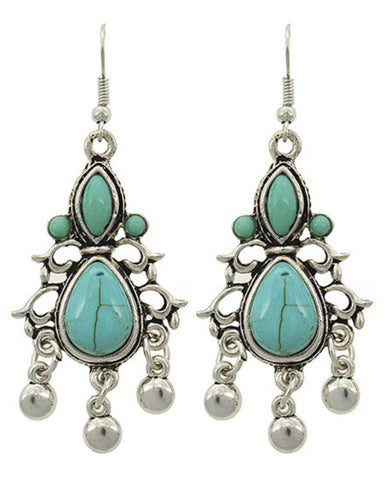 Trendy Fashion Chandelier Dangle Antique Silver Turquoise Stone Earring / AZERVT827-ATU