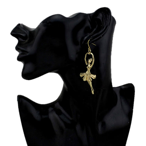 Trendy Fashion Gold Tone Dancer Girl Dangle Earring / AZERVI028-AGL