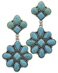 Fashion Imitation Turquoise Stone Flower Post Dangle Earrings for Women / AZERVT345-ATU