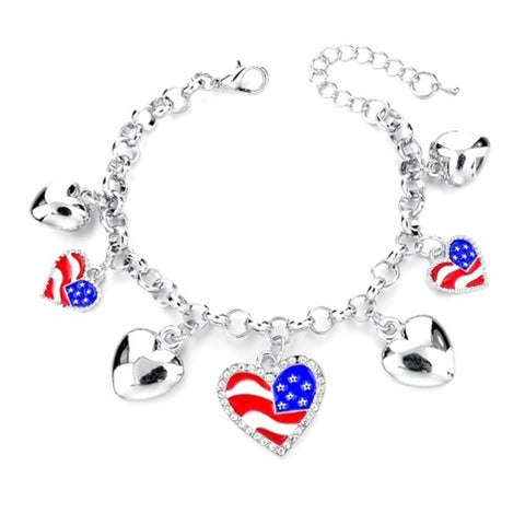 Fashion Independence Patriotic US Flag Heart Bracelet for Women / AZBRCHA01-SMU