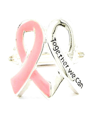 Breast Cancer Awareness - Message Pink Ribbon Stretch Ring For Women / AZRIBC237-ASP