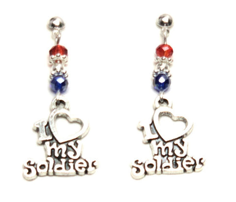 Patriotic Independence "I Love my Soldier" Earrings For Women / AZAEPT001-ASL