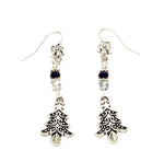Christmas : Antique Silver Christmas Tree Dangle Fish Hook Earrings For Women / AZAEXA003-ASL