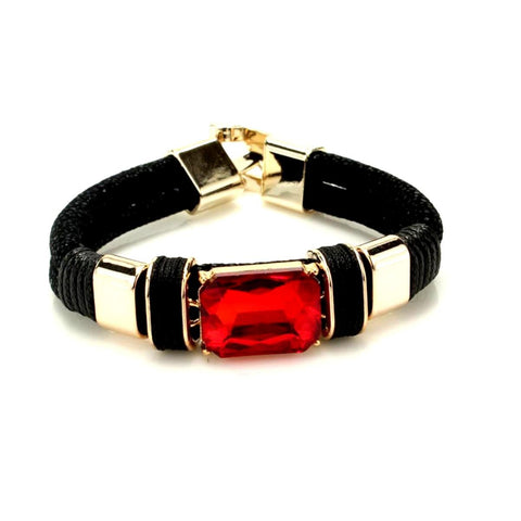 Elegant Red Stone Leather Bracelet / AZBRMA102-GRD