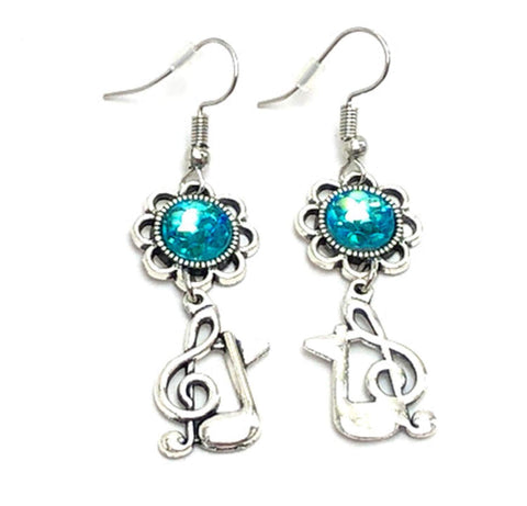 Fashion Handmade MusicalTreble Clef Eighth Music Note Dangle Earrings For Women / AZAEDM802-ASB