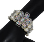 Trendy Imitation Pearl Flower Rhinestone Stretch Bracelet for Women / AZBRPS002-GPL