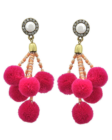 Fashion Trendy Pom Pom Ball Dangle Earrings for Women / AZERPP703-APC