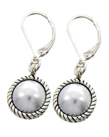 Antique Silver Tone White Imitation Pearl Lever Back Dangle Earring For Women / AZERPE741-SPE