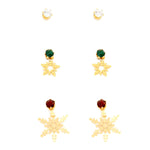 3-Pairs Crystal Cubic Zirconia CZ Christmas Light Snowflake Drop Earrings / AZERFH189-GGR-CHR