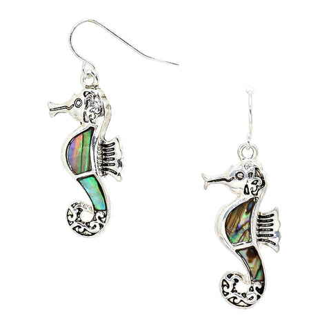 Sea Life Fashion Abalone Sea Horse Dangle Earrings for Women / AZERSEA087-SAB