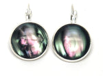 Trendy Fashion Cameo Round Cabochon Abalone Dangling Lever Earrings for Women / AZEACRM02-SAB