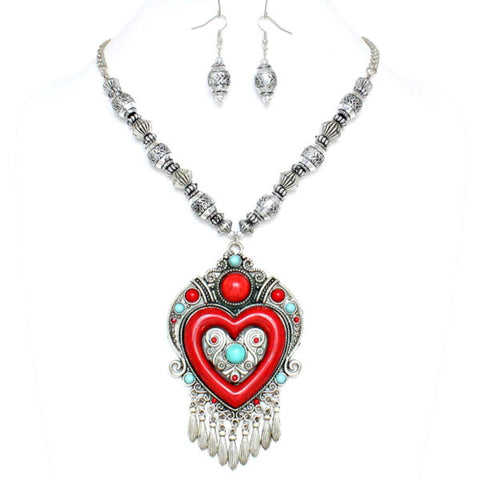 Arras Creations Fashion Burnished Silver Heart Necklace Set for Women / AZFJNS081-SRT