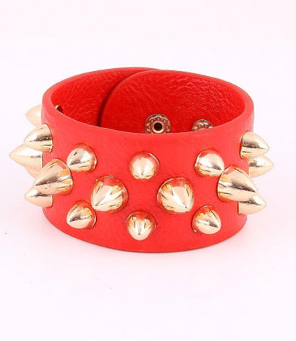 Trendy Fashion Red Leather Bracelet for Women / AZBRLB018-GRD