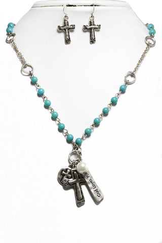 Arras Creations Western Theme Cross Earrings with Cross Pendant Necklace Earring Set for Women / AZFJFP019-AST