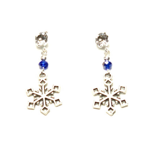 Christmas : Antique Silver Snow Flakes Dangle Fish Hook Earrings For Women / AZAEXA016-ASL