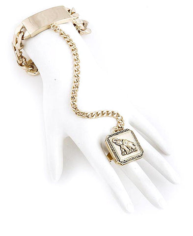 Arras Creations Fashion Trendy Hand Chain/Slave Bracelet/Bracelet & Ring Set for Women / AZFJSB029-GLD