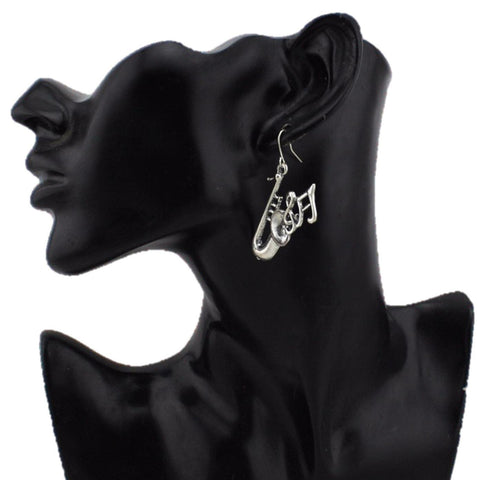 Trendy Fashion Handmade Vintage Silver Saxophone Dangle Earrings For women / AZERVI042-ASL