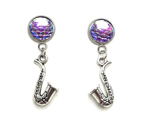 Fashion Trendy Handmade Musical Instrument Saxophone Charm Dangle Earrings For Women / AZAEMI152-ASP