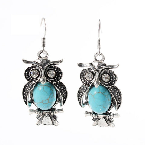 Trendy Fashion Owl Drop Turquoise Dangle Earring / AZERVI032-ABL