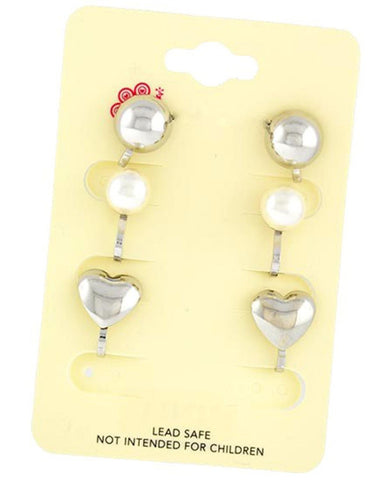 Silver Tone Cream Synthetic Pearl Clip-on 3 Pair Earring / AZERAB957-SPR