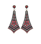 Vintage Multicolor Resins & Beads Flower Long Drop Bohemian Earrings / AZERFH281-SRD