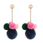 Fashion Pom Pom Ball Drops Long Pin Dangle Earrings for Women / AZERPP005