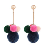 Fashion Pom Pom Ball Drops Long Pin Dangle Earrings for Women / AZERPP005