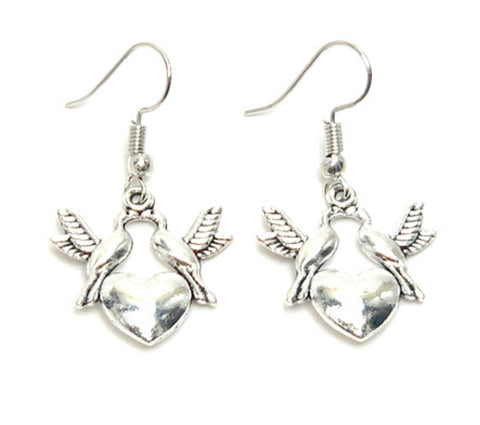 Fashion Trendy Valentine Heart Love Dove Dangle Earrings For Women / AZAEVE003-ASL