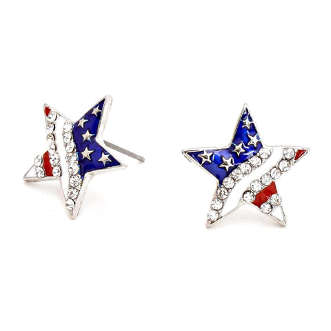 Fashion Trendy Independence Day American Flag Star Stud Earrings For Women / AZERPT745-SRB-PAT