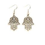 Antique Silver Hamsa Dangle with Star of David Earrings For Women / AZAEHH003-ASL