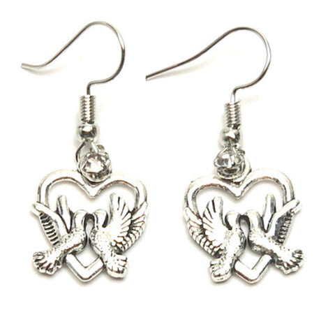 Fashion Trendy Valentine Heart Love Dove Dangle Earrings For Women / AZAEVE006-ASC