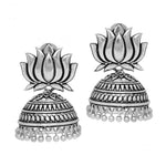 Traditional Indian Style Oxidised Lotus Design Jhumki Earrings for Women / AZINOXE32