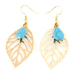 Hollow Leaf Design Bohemian Turquoise Beads Drop Fashion Earrings / AZERAL028-GTU