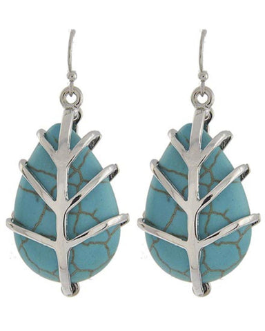 Trendy Fashion TearDrop Dangle Silver Turquoise Stone Earring / AZERVT516-STU