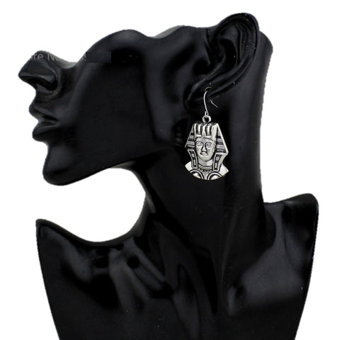 Trendy Fashion Vintage Silver Pharaoh's Head Dangle Earring / AZERVI026-ASL