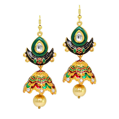 Imitation Designer Kundan Meenakri Jhumka Earrings For Women / AZINHZ010-GGR