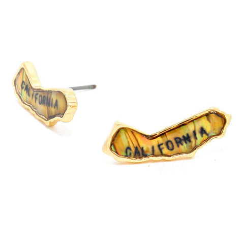 Fashion Trendy California State Map Abalone Stud Earrings For Women / AZERST225-AGB-CA