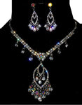 Silver Tone Rhinestone Necklace & Earring Set Pageant Prom Wedding Party / AZBLRH023-SCA