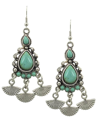 Trendy Fashion Chandelier Dangle Antique Silver Turquoise Stone Earring / AZERVT828-ATU