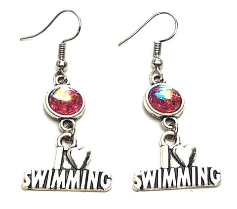 SPORTS Earring : Fashion I love Swimming Charm Drop Earrings For Women / AZAESP303-ASP